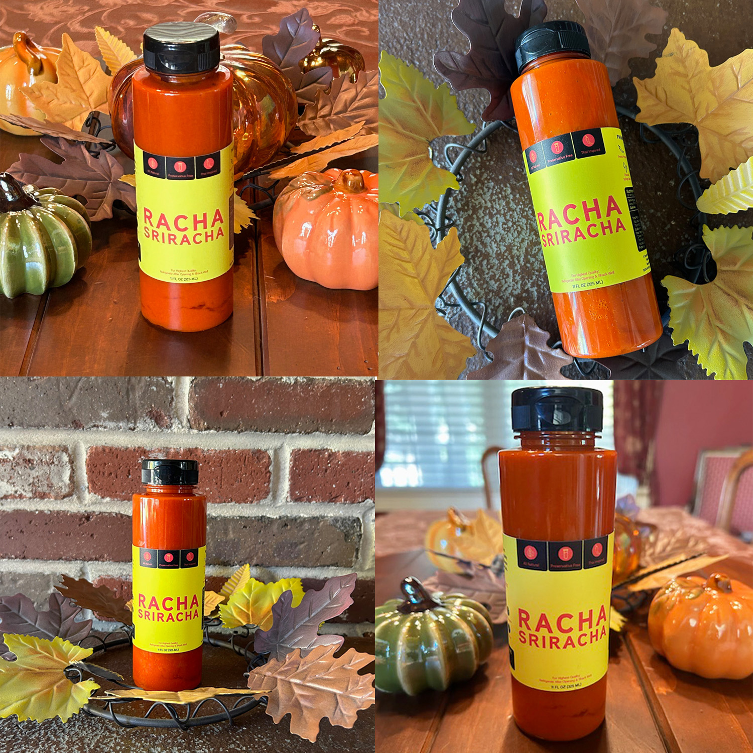 Fall-themed sriracha social media product photography collage